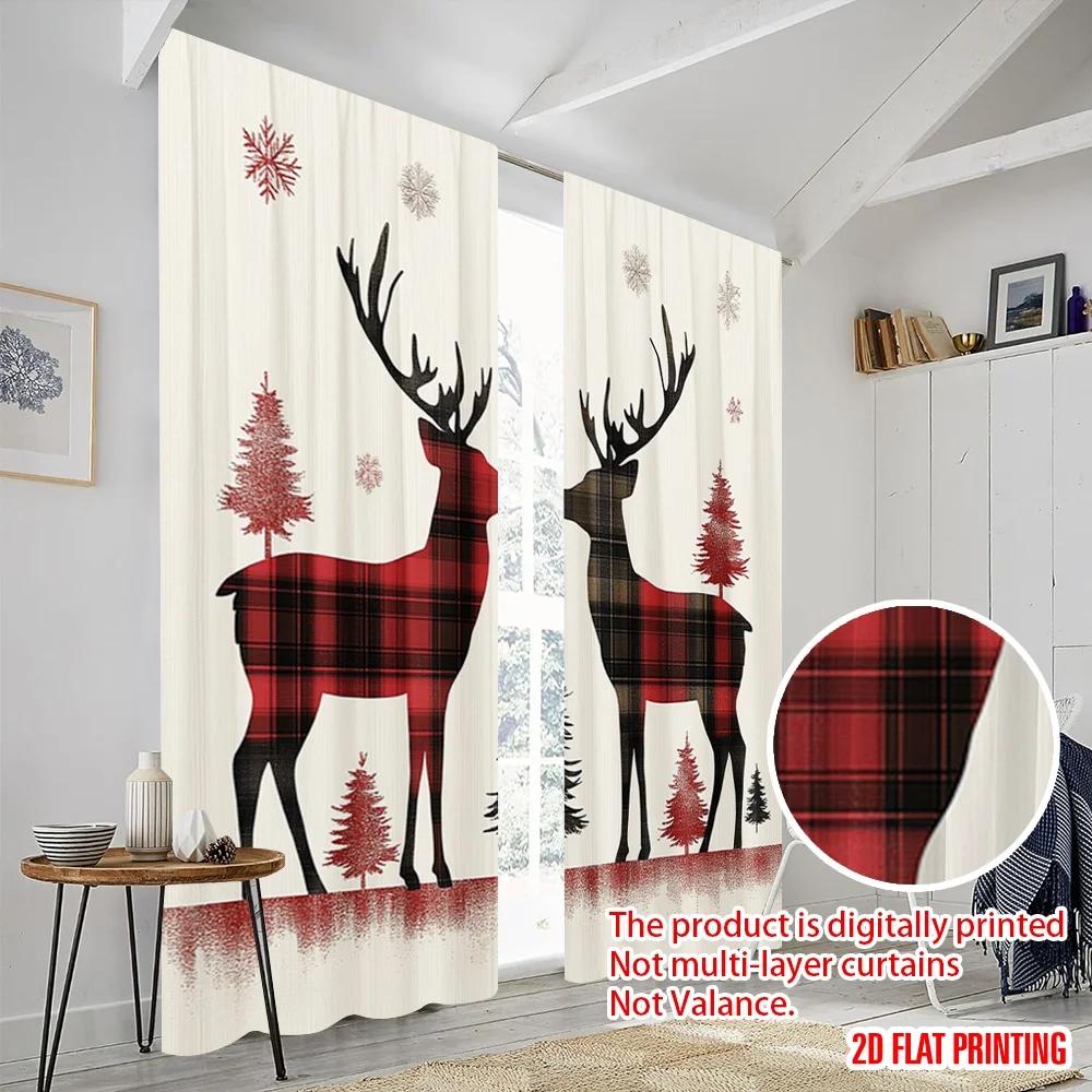 2 قطعة ، 2D الطائرة الطباعة المعاصرة الستائر الجاموس منقوشة الرنة الثلج (4) البوليستر دائم (بدون قضيب) عطلة