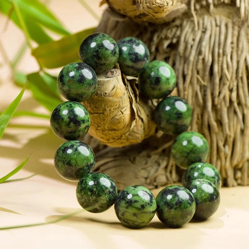 

Браслет из натурального тибетского нефрита с травяным королевским камнем и круглыми бусинами, классические модные и универсальные украшения