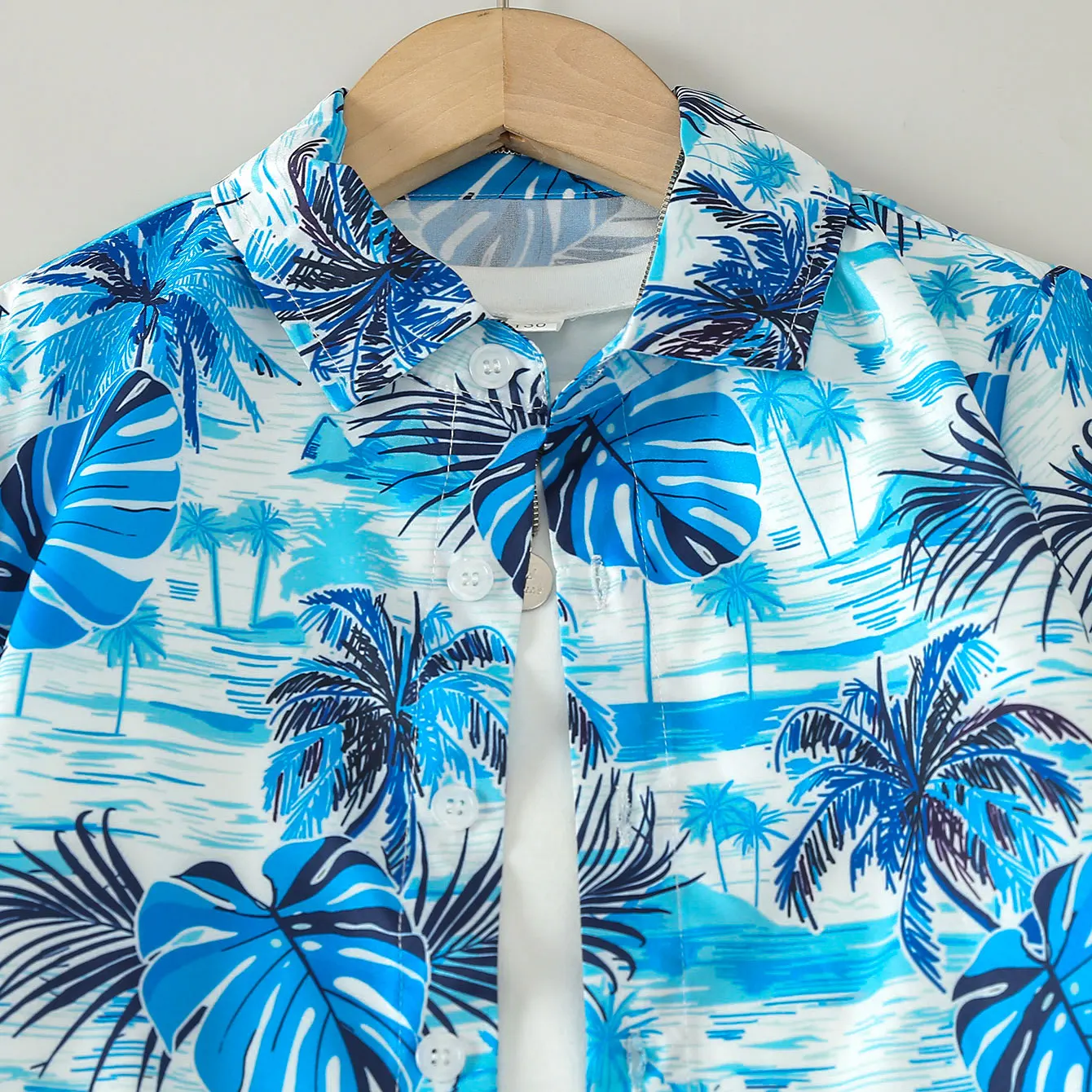 Boys Summer Casual Palm Leaf Print Beach Vacation Gentleman Style Square Collar Short Sleeve Cardigan Shirt Set