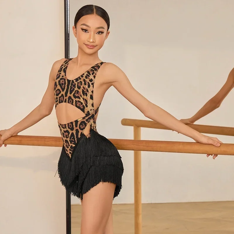 라틴 댄스 드레스 소녀 연습 공연 의상 여름 민소매 프린지 드레스 어린이 라틴 댄스 대회 드레스