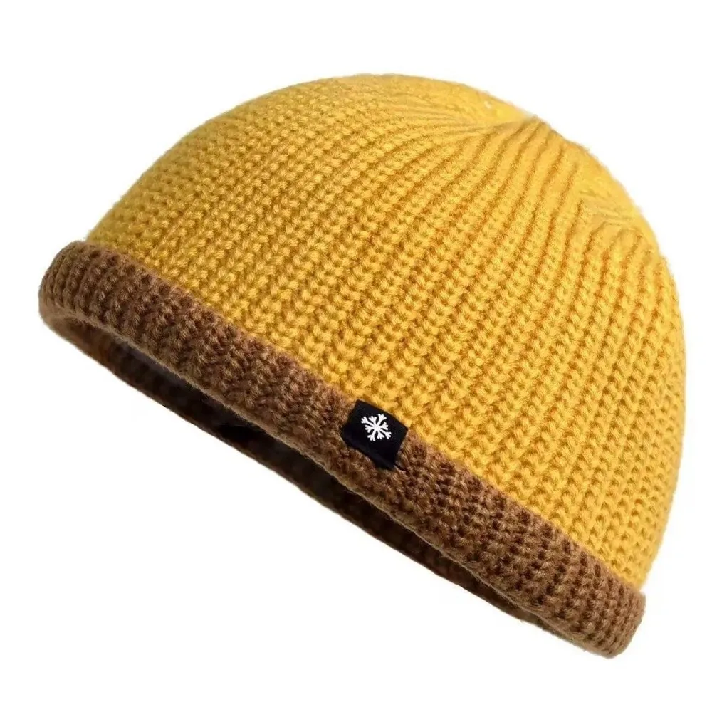 Fashion Thickened Knitted Beanie Wind Resistant Contrast Cuff Cuffed Beanie Stretchy Fit Men's Beanie Autumn Wear