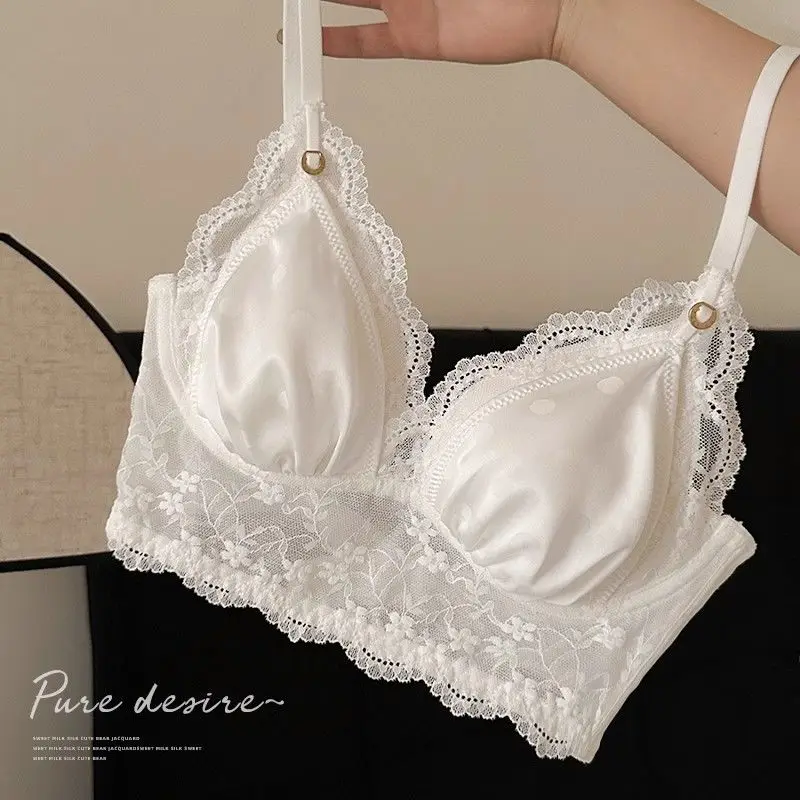 

French bra lace triangle cup underwear women small breasts gathered special anti-sagging lace edge light cup bra