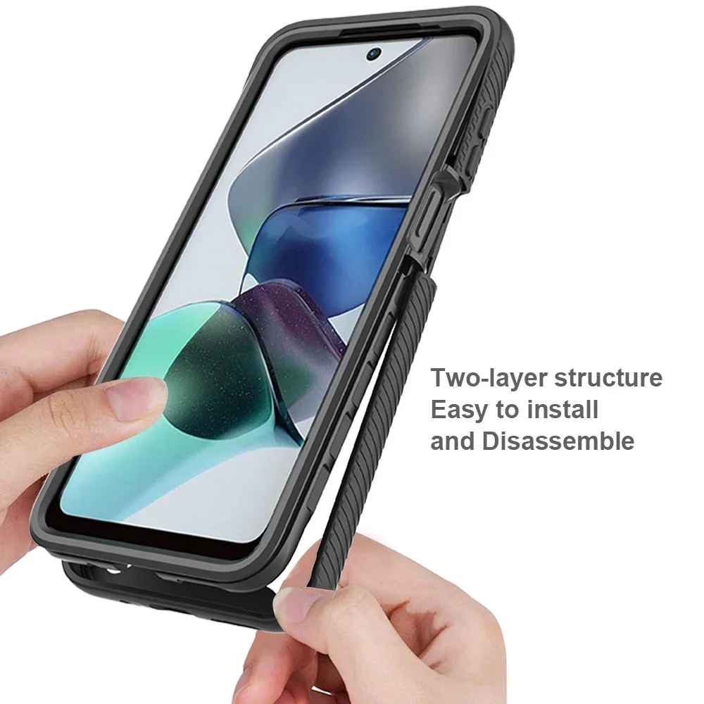 Armor Shockproof Case with PET Screen Protector For Motorola Moto G13 G23 G53 E13 G14 G54 G84 TPU Bumper Transparent Back Cover