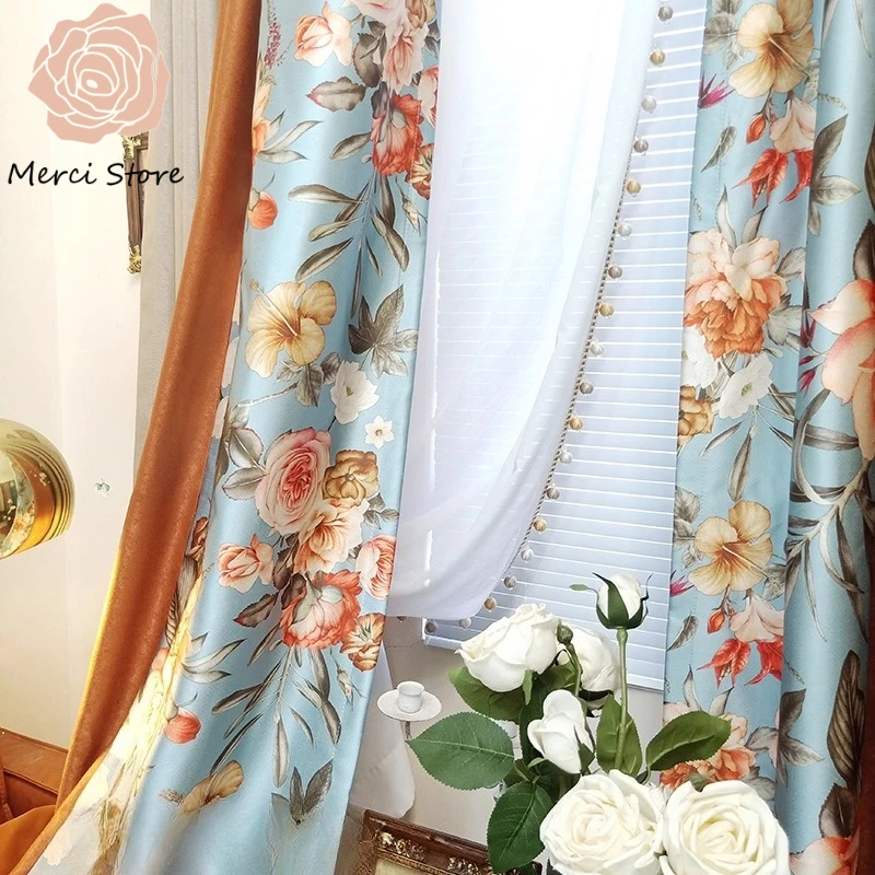 

Light Luxury American Retro Country Floral Curtains for Bedroom Living Room Pastoral Plants Flowers Warm Cozy Window Drapes
