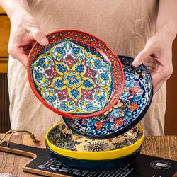Creative Bohemian Plate Steak Plate Vintage Rice Plate Restaurant Tableware Ceramic Home Dish Set Vajilla Completa De Platos