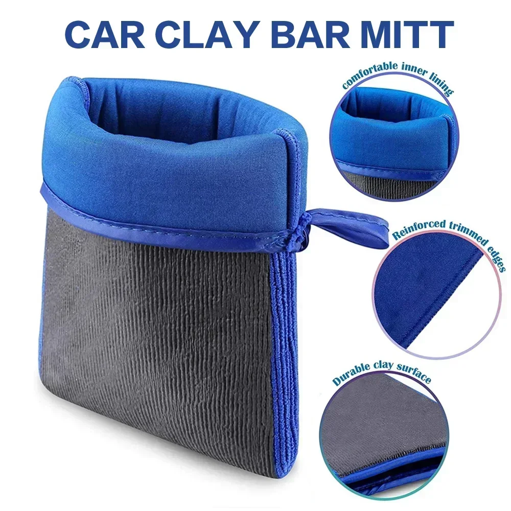 1PCS Fine Grade Magic Clay Mitt Car Wash Clay Gloves One side Clay bar One side Microfiber Car Detailing Tool before Polishing