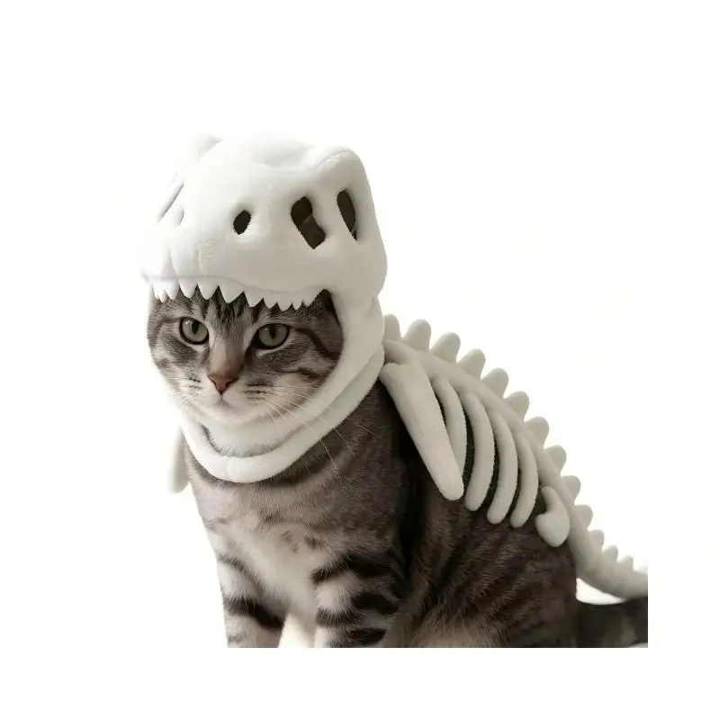 Halloween-Leuchtkostüm für Haustiere, Dinosaurier-Skelett, Plüsch-Kapuzenkostüm, Cosplay-Verkleidung für kleine Hunde und Kätzchen, Partydekoration – Detail 7