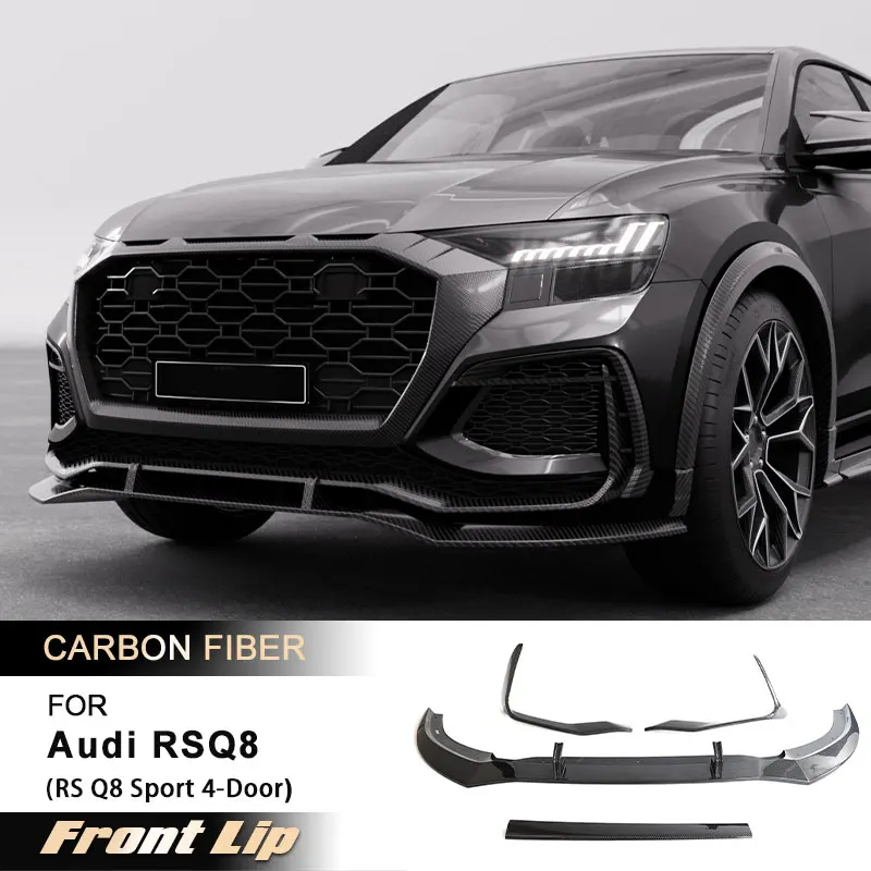 

Car Front Bumper Lip Spoiler for Audi RSQ8 RS Q8 Sport 4-Door 2021-2024 Front Lip Chin Apron Canards Body Kits Carbon Fiber