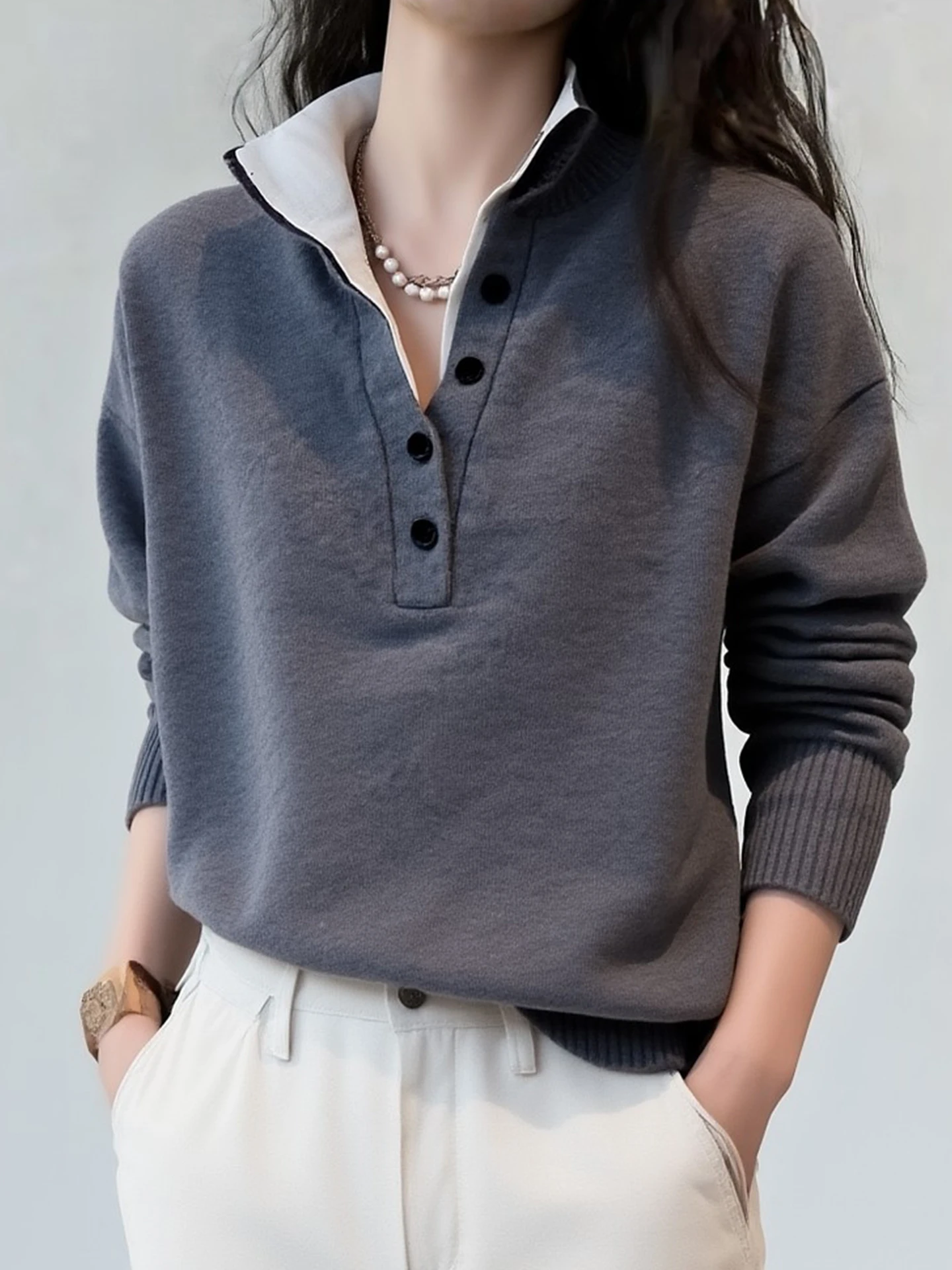 

Универсальный вязаный свитер Thi на пуговицах, повседневный длинный топ на голову для женщин, зимняя мода, удобный дышащий