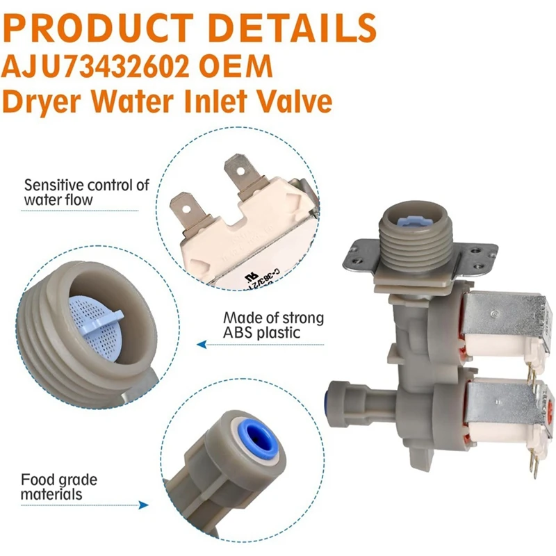 

AJU73432602 Впускной клапан воды для сушилки заменяет 2660133 PS7789214 EAP7789214 33420098-A49I