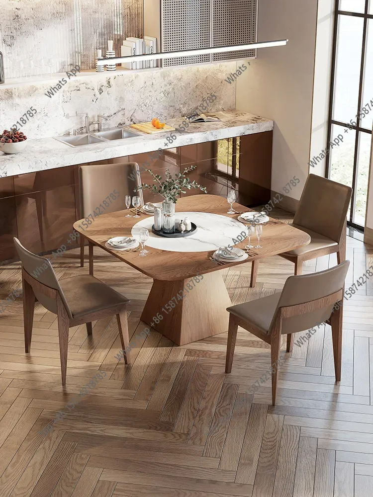 U64 Solid Wood Square Dining Table With Embedded Turntable Home Dining Table Eating Table Hotel Square Wooden Dining American