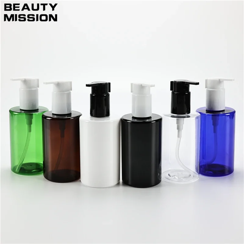 

Multicolor 250ML X 25 Travel Liquid Soap Chunky Flat Shoulder Bottles With Plastic Lotion Pump Shampoo Shower Gel PET Containers