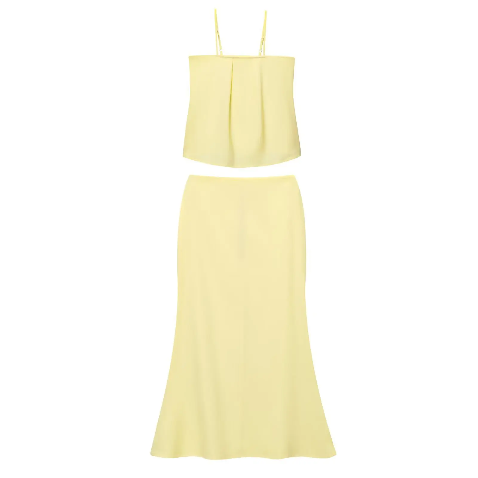 

Elegant and chic skirt suit women yellow camisole top camisole or fishtail skirt 2025 summer high street commuter ladies suit
