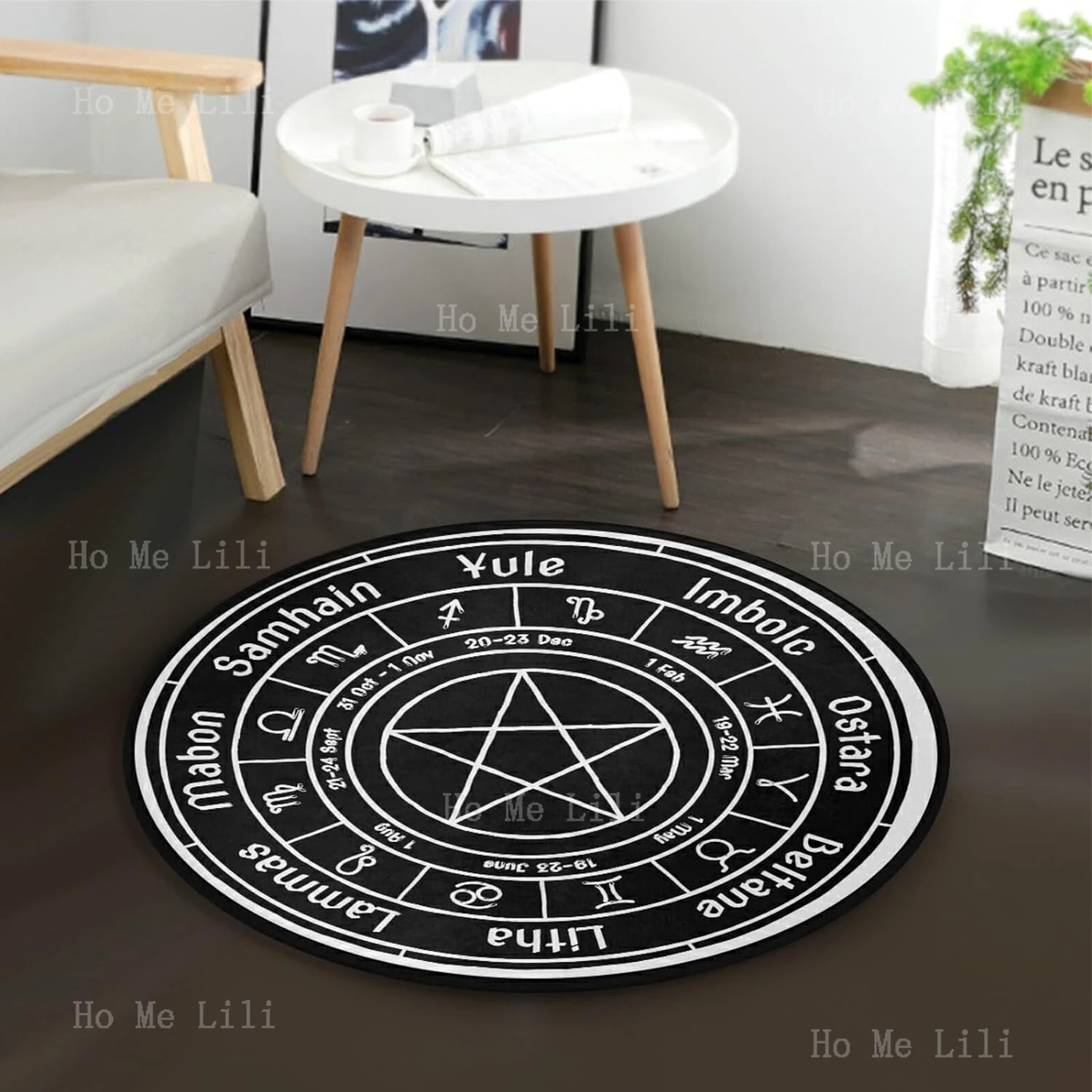 

Pentagram Twelve Zodiac Round Area Rug Black Non Slip Doormat Floor Mats