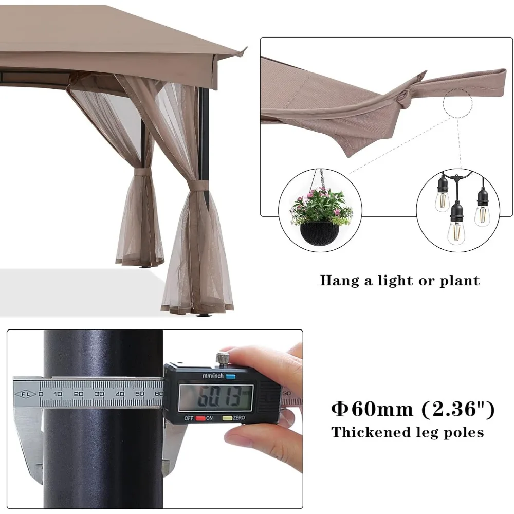 Gazebo de patio sin herramientas, sin tornillos, fácil instalación, cenador de jardín al aire libre con paredes de red 11x11