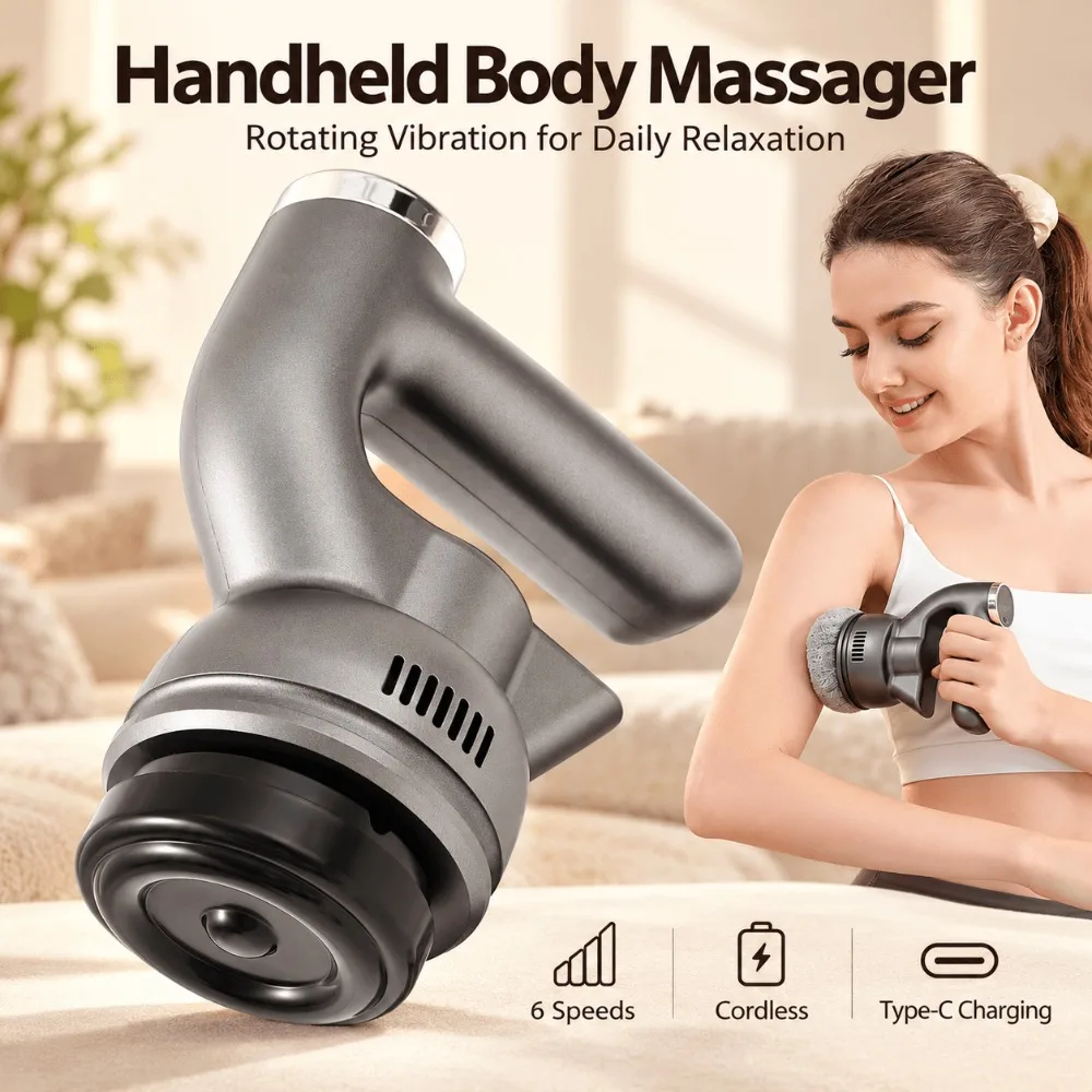 Handheld Muscle Massager, Rotating Vibration with 6 Speeds, Type C Rechargeable Cordless Design for Home Leg and Arms Massage