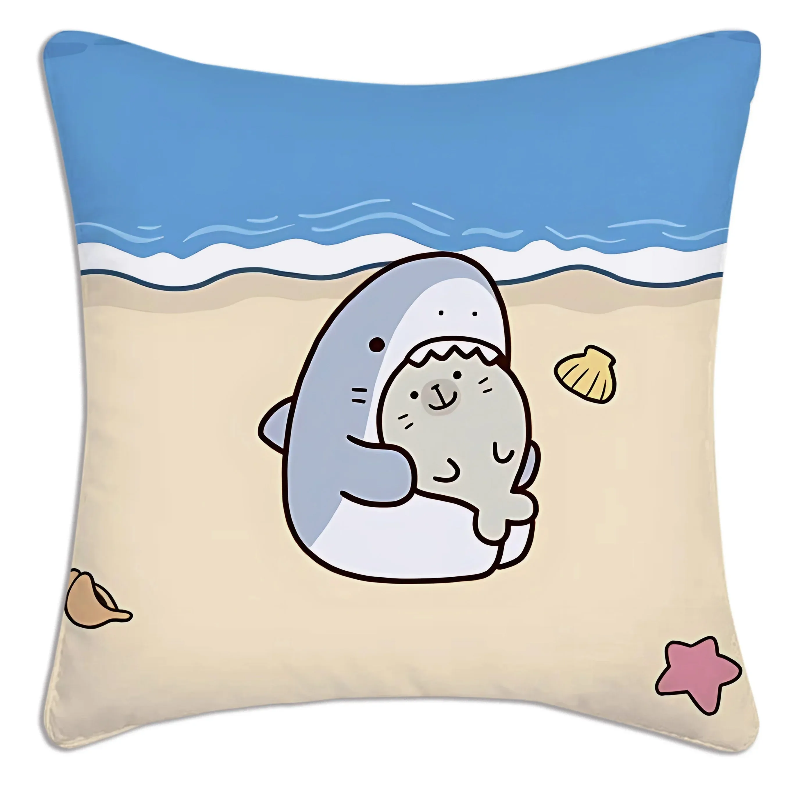 Cartoon Cute Shark Pattern Pillowcase Square Car Sofa Office Cushion Pillowcase