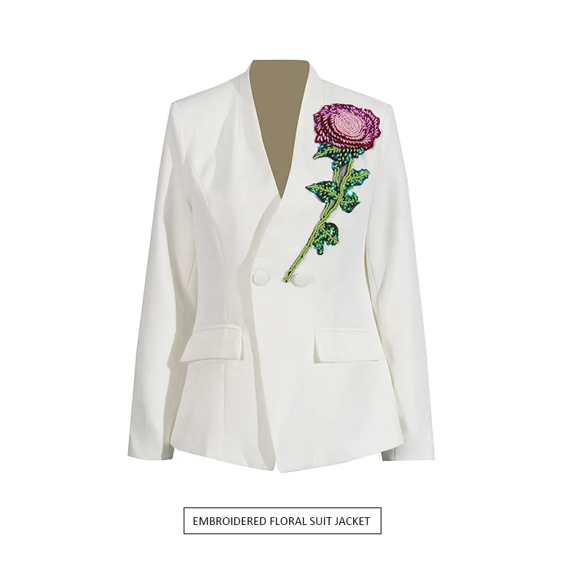 

Heavy industry beaded sequins design temperament suit 2025 summer new fashion niche V-neck flower blazer women