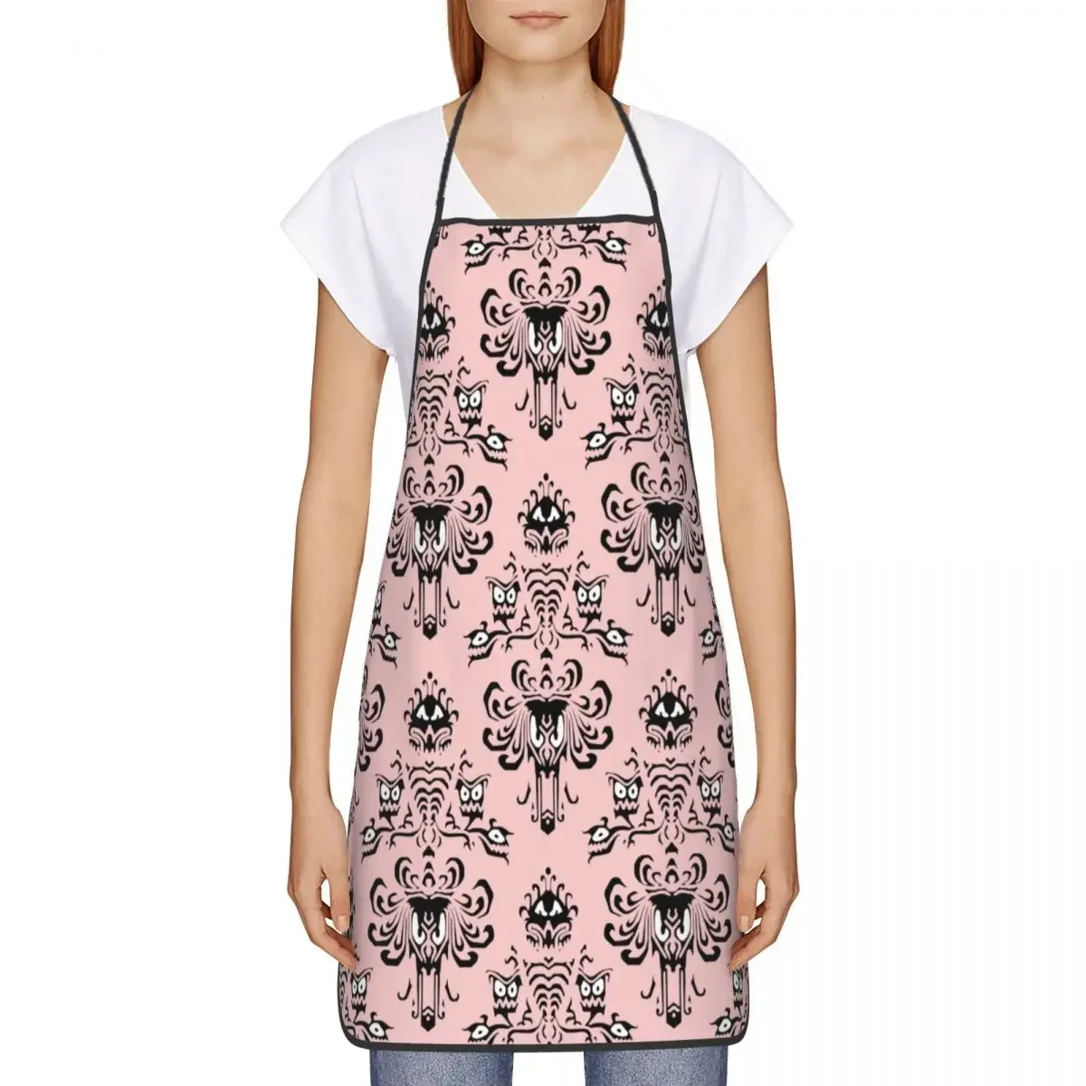 Custom Bib Pink Haunted Mansion Apron Men Women Unisex Adult Chef Cooking Kitchen Tablier Cuisine Gardening