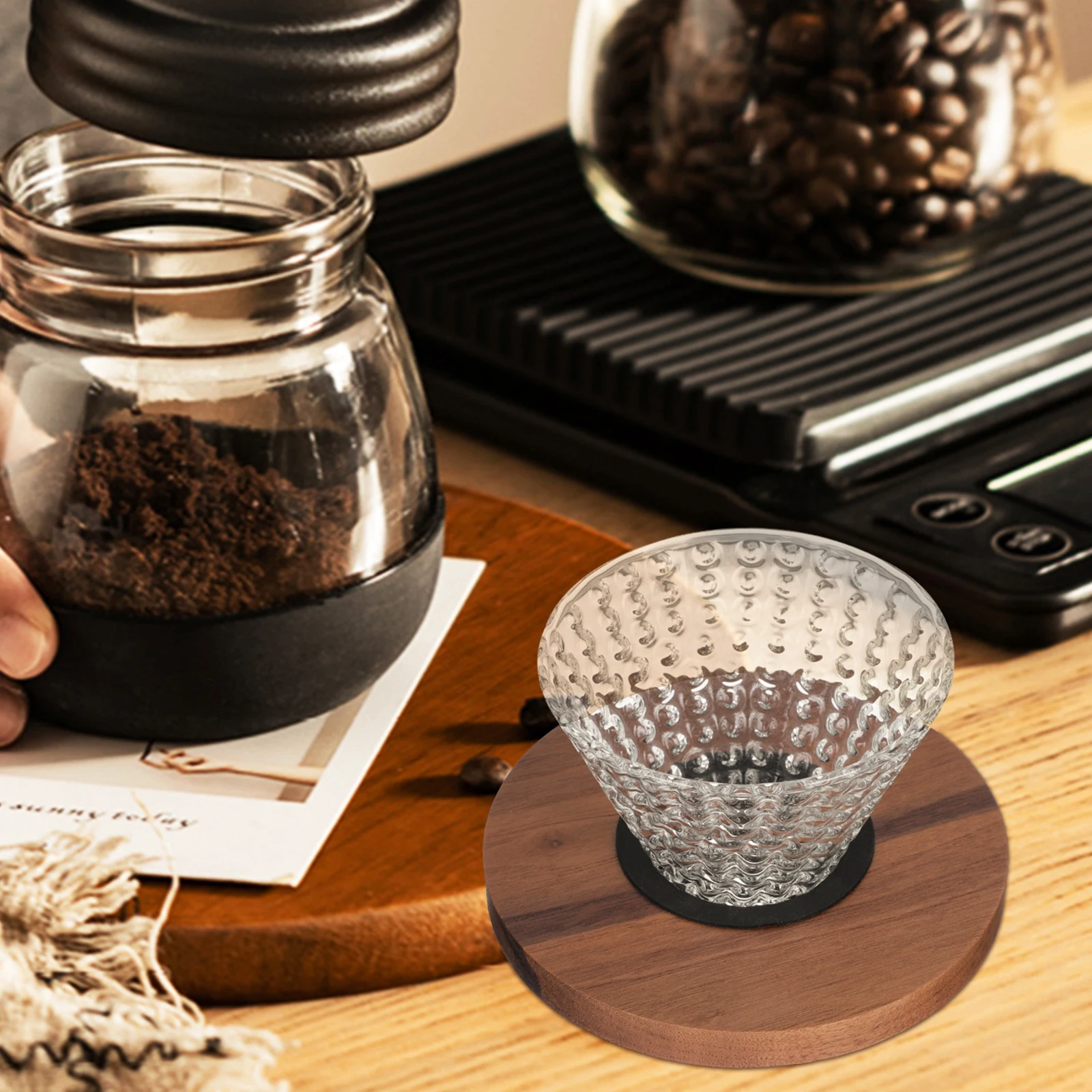 

Coffee Filter Wood Tray Drip Cup Funnel Reusable Easy Clean Glass Funnel With Wood Tray Kitchen Bar Tool
