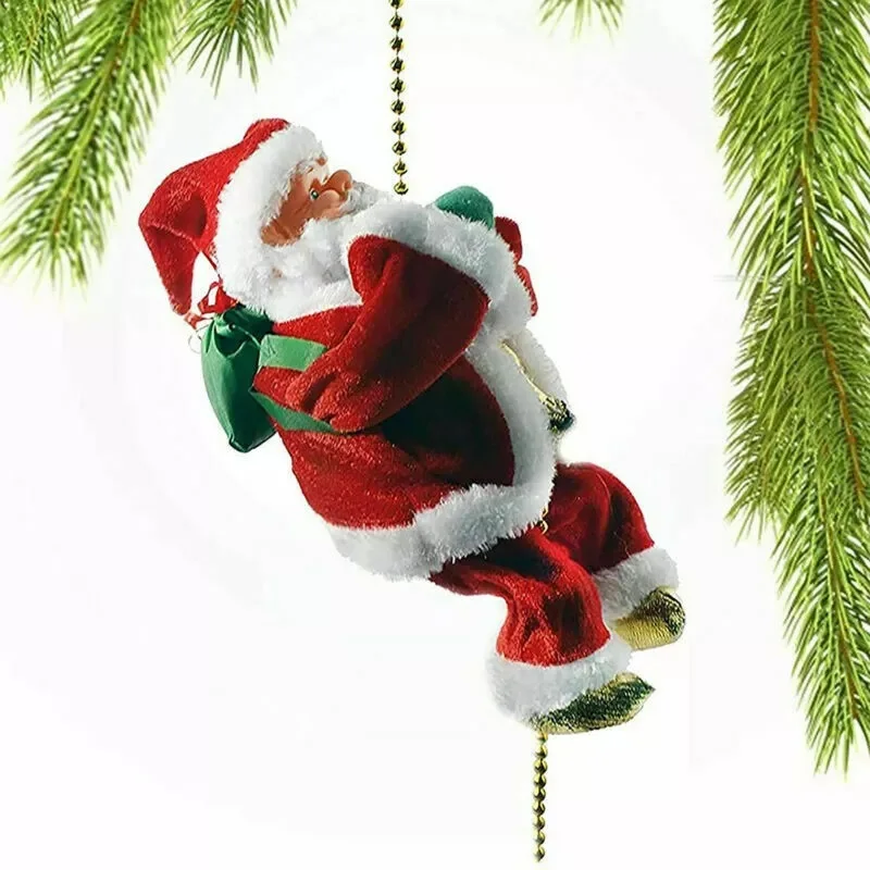 Electric Santa Claus Climbing Ladder Pendant Merry Christmas Decoration For Home 2024 Navidad Xmas Tree Ornament Without Battery