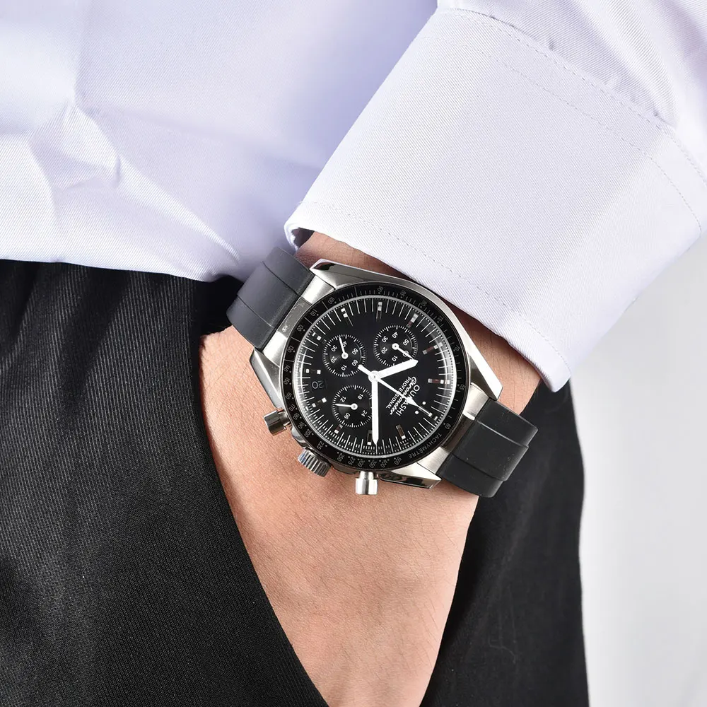 Orologio da 41 mm in argento VK63 movimento cronografo vetro zaffiro orologio impermeabile da uomo d'affari personalizzato