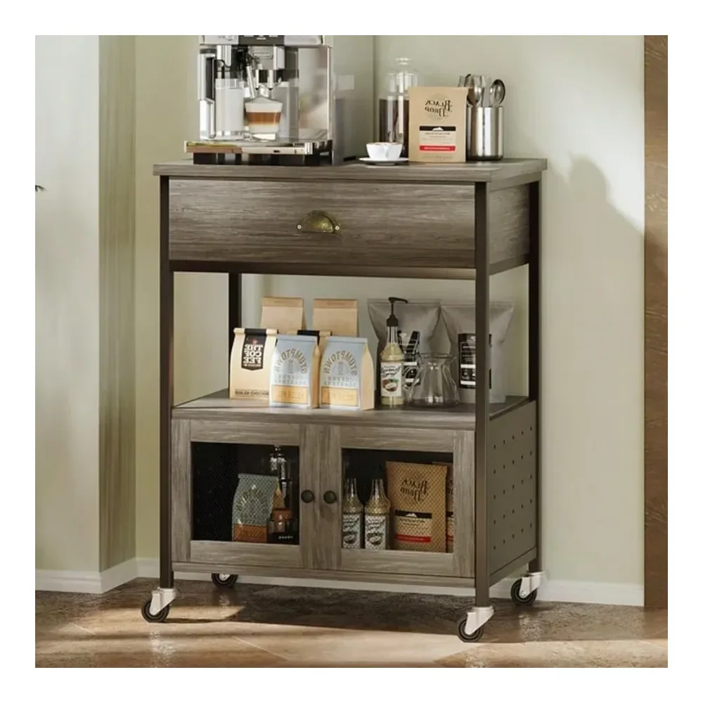 

Kitchen Island And Cart Kitchen OrganizersBar Cabinet,3 Tiers Kitchen Coffee Cart With Drawer For The Home, Movable Farmhouse Kt