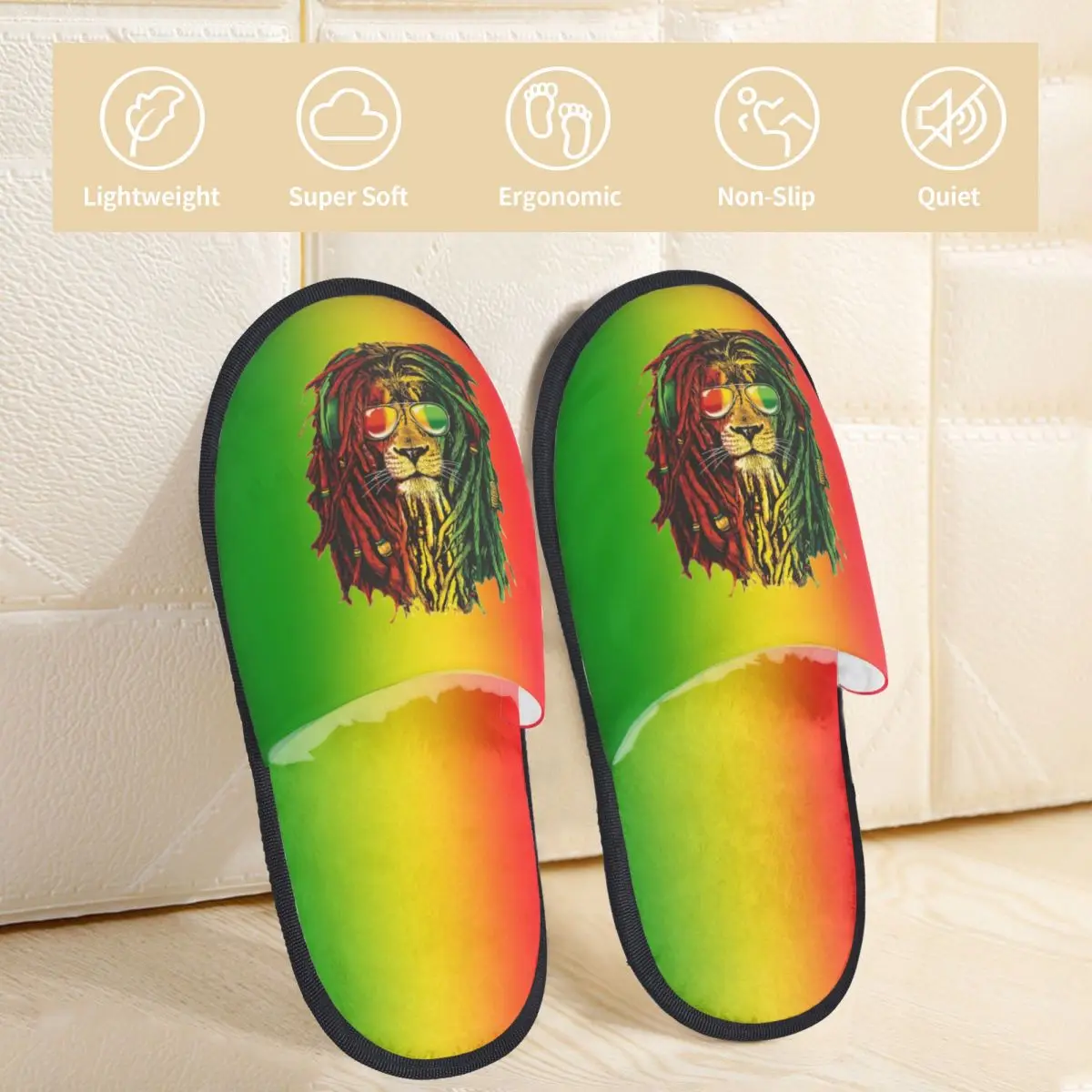 Rasta Dreadlock Lion Of Judah House Slippers Anti-skid Jamaica Reggae Colors Rastafari Cozy Memory Foam Slippers Bedroom