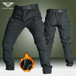 Military Soft Shell Pants Men Winter Shark Skin Fleece Warm Straight Cargo Trousers Outdoor Waterproof Multi-pocket Army Pant