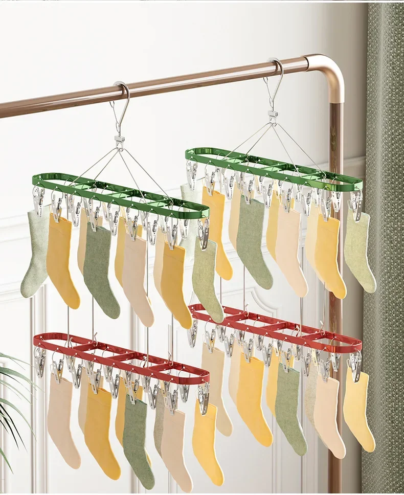 

Новая 2-слойная корзина для сушки из нержавеющей стали с 36 зажимами, многофункциональные вешалки для одежды, сушилка для нижнего белья, носки с несколькими зажимами