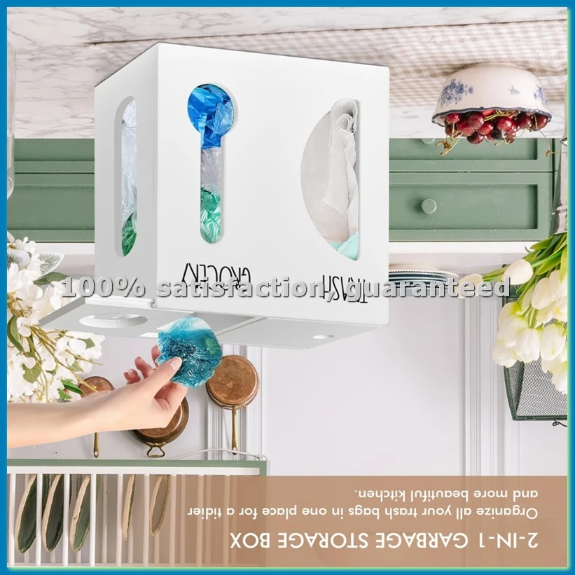 2 in 1 Grocery Bag Holder Trash Bag Dispenser, Wood Trash Bag Holder, Garbage Bag Holder Wall Mount,for Plastic Bags B-A69M