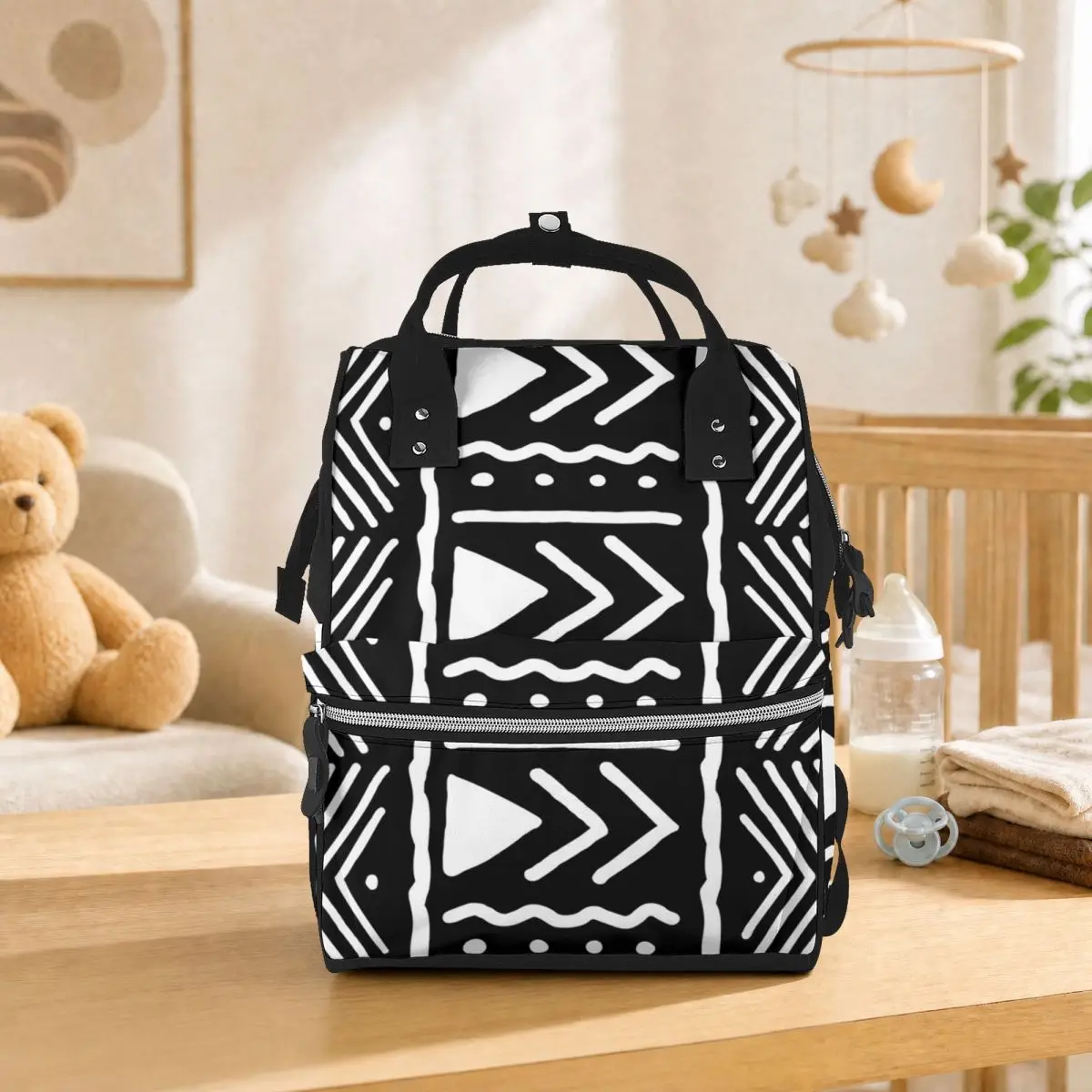 Black And White African Bogolan Tribal Pattern Student Backpack School Bag Hiking Travel Daypack for Men Women Bookbag