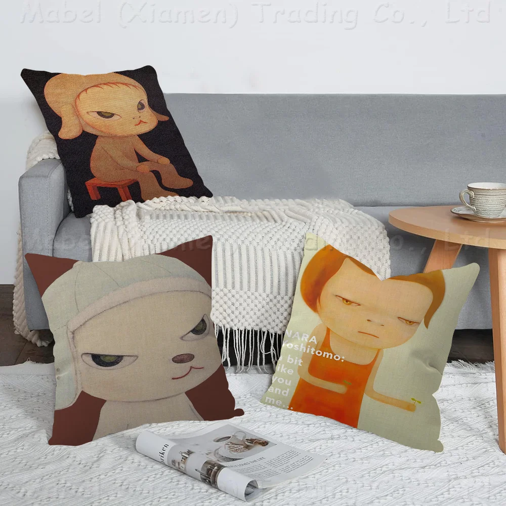 

Cartoon Japanese Sleepwalking Dolls Yoshitomo Nara Stitch Lucky Dragon Pillow Cover Sofa Cushion Cover Room Decoration Children