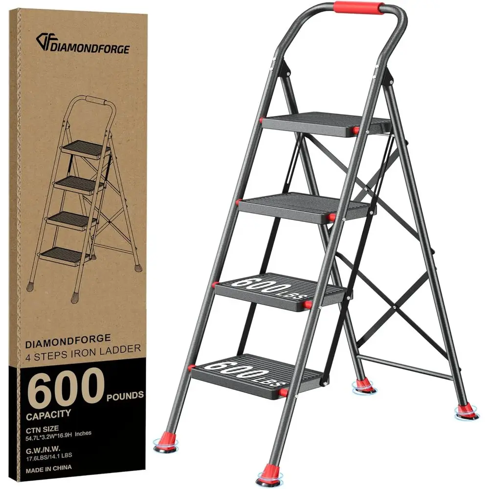 

Step Ladder oldable olding Stool - or Home Adults Kitchen 4 Stepping Extension Tall Heavy Duty with Handrails - Closet Stepstool