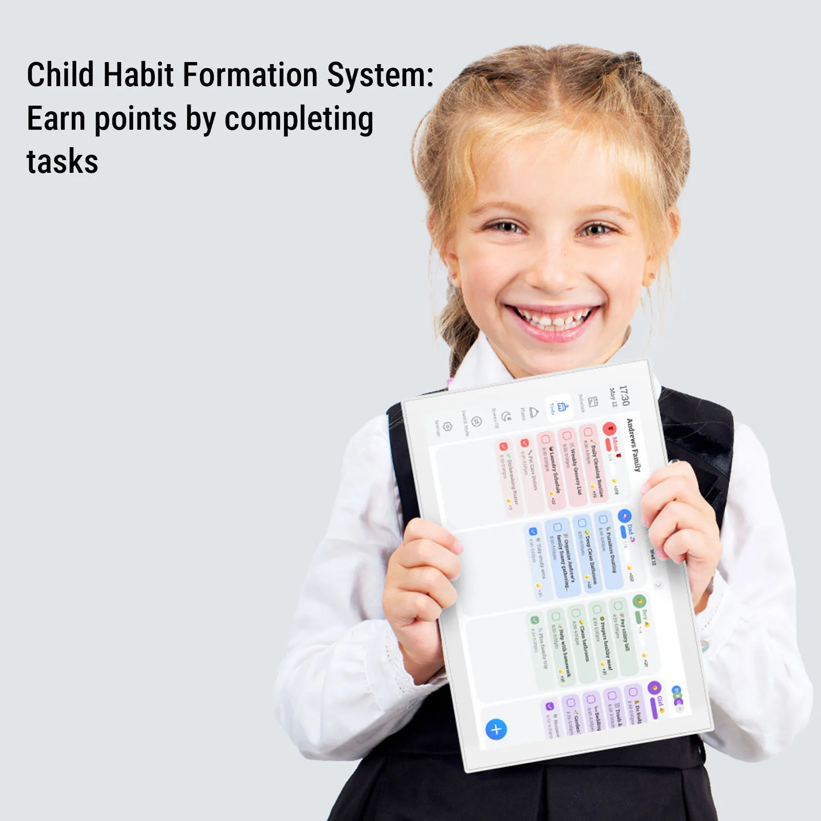 

【EU Plug】10.1in Chore Chart Smart Family Planner HD Interactive Touchscreen Meal Plan Cloud Photo Frame with Tempered Glass Film