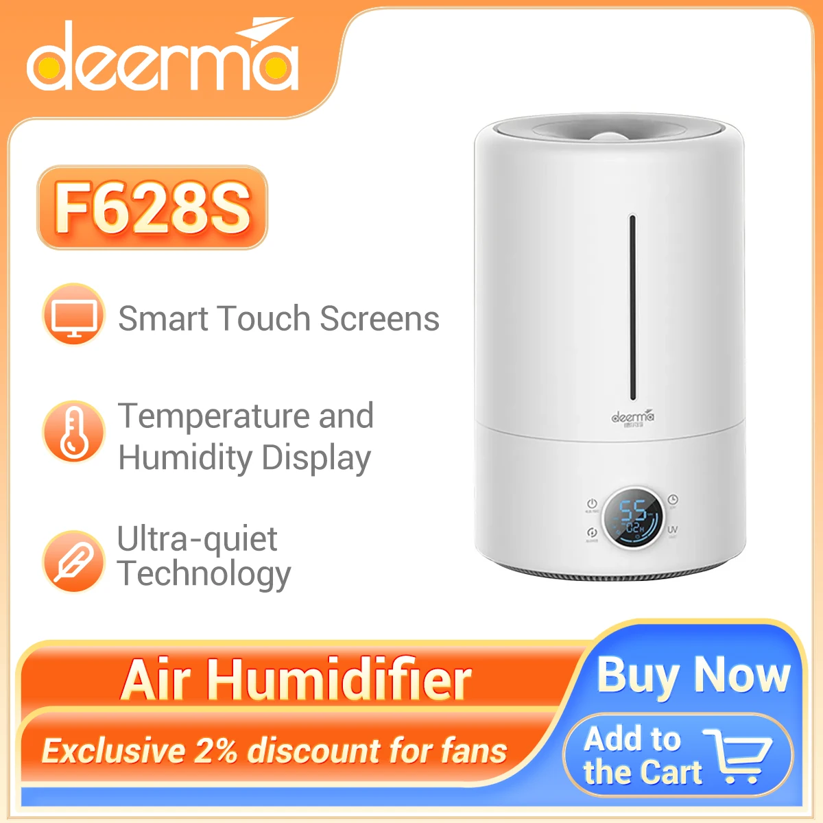 Deerma Air Humidifier F628S F628W Ultrasonic Small Desktop Humidifier 5L Air Purifier with Humidifier For Home Gift for Mom