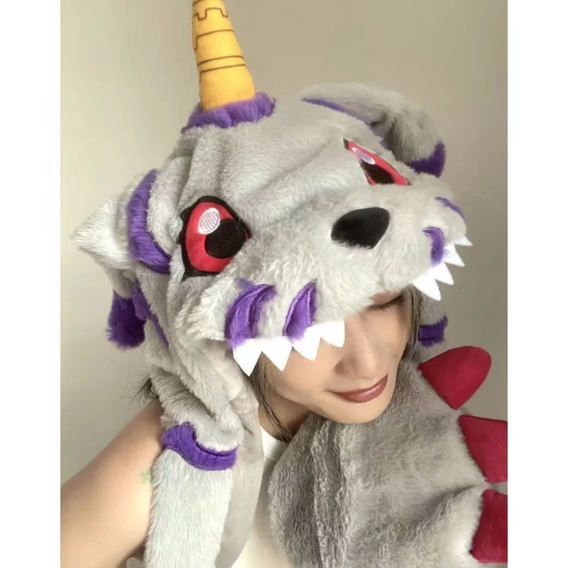 Hot Sale Japan Digimon Adventure Kawaii Gabumon Plushie Cap Hat Pinch Plush Hat Keep Warm Hat Ear Up Head Ornament Children Gif