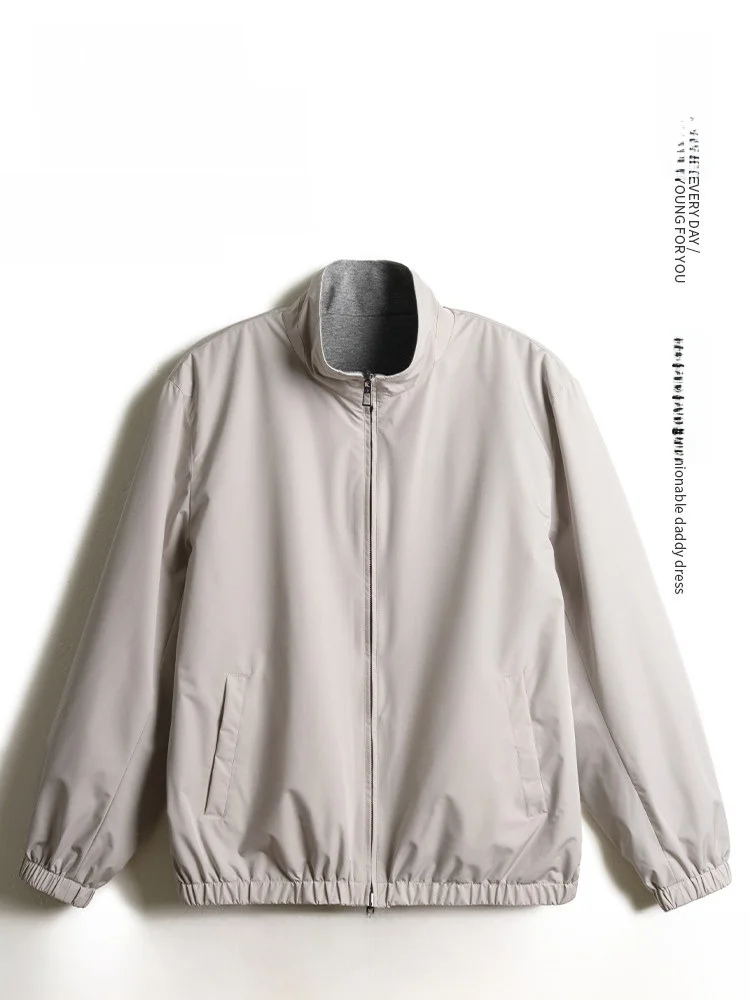 

Waterproof Double-Sided Wearable Casual Jaet for Men Loose Fit Spring Autumn Faion Urban Sle Polyester Fabric Zipper Cl...