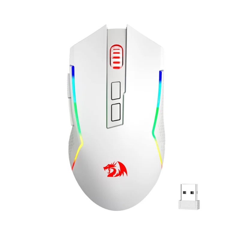 Redragon M693 Wireless/Wired BT & 2.4G Bluetooth Gaming 8000 DPI Mouse 3-Mode Connection RGB Backlight for PC/Mac/Laptop, White