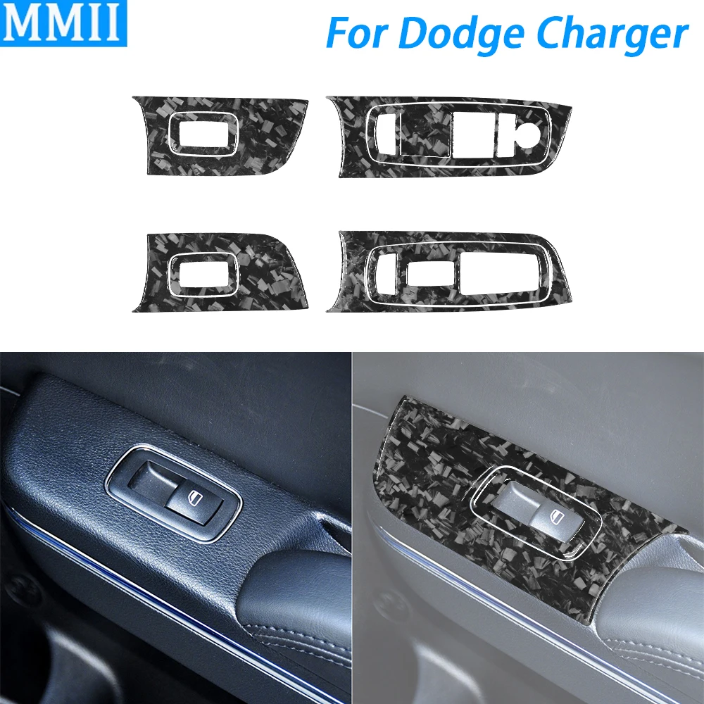 

For Dodge Charger 2015-2022 Forged Carbon Fiber Window Lift Switch Control Panel Trim Cover Car Interior Accessories Sticker