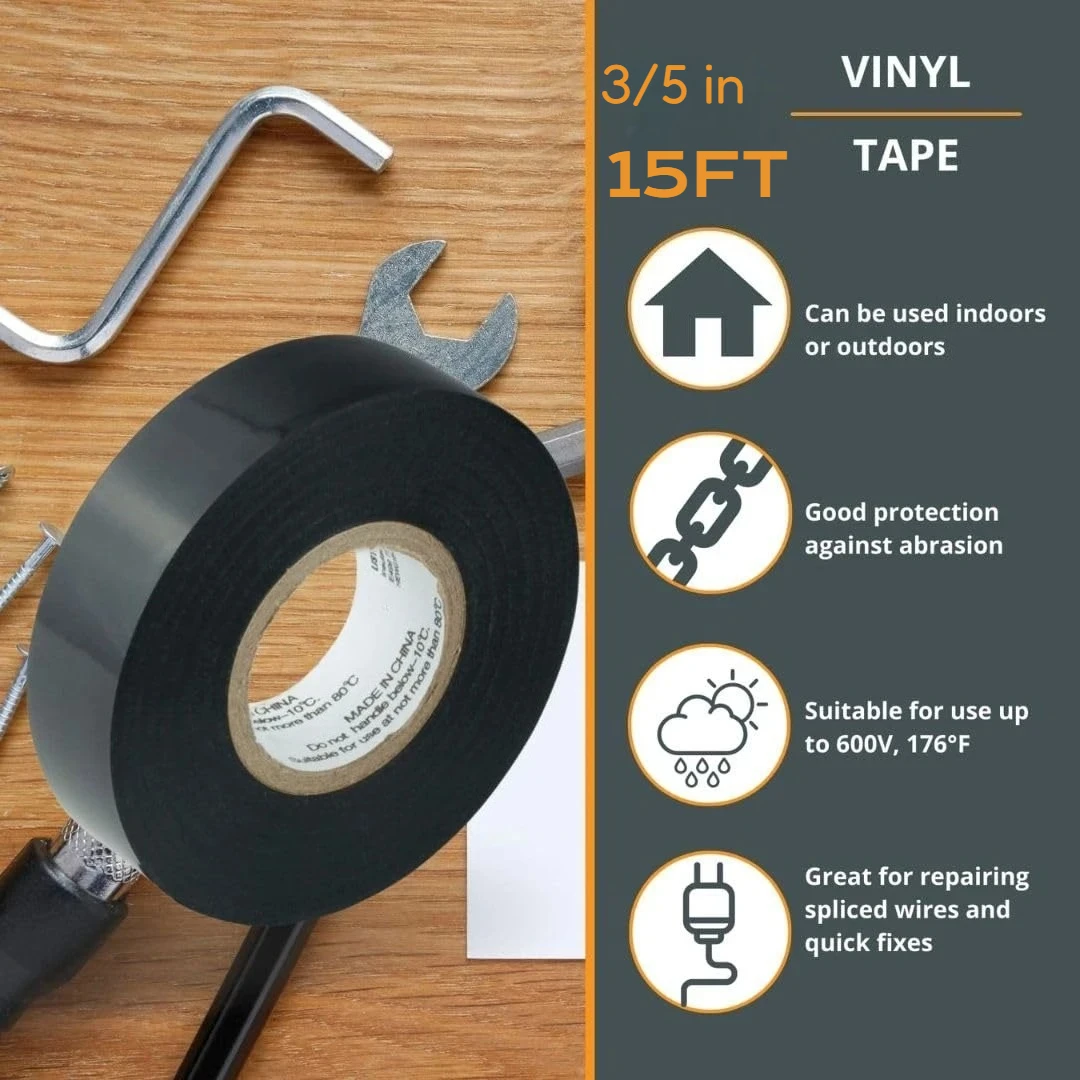 Schwarzes Isolierband, 1 Rolle – wasserdicht, Vinyl in Industriequalität, 16 mm/4,5 m – stark haftendes PVC-Elektroband – Detail 2