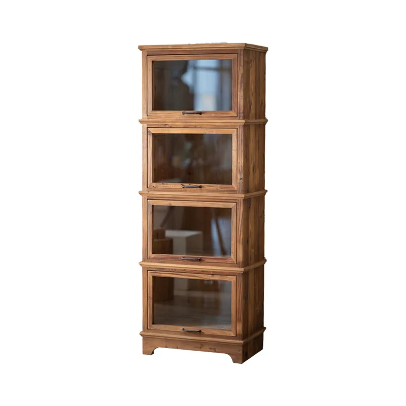 

Simple side cabinet American retro chest cabinet glass solid wood multi-layer storage display corner old storage