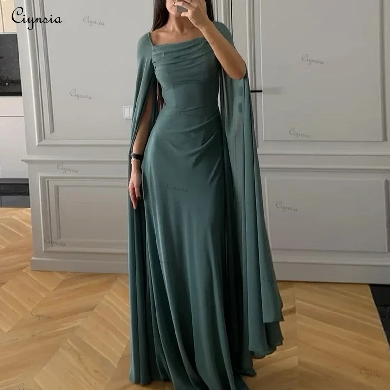 

Ciynsia Customized Elegant Square Neck Women Evening Dresses Pleated Drape Chiffon Formal Party Gowns Long Vestidos De Gala