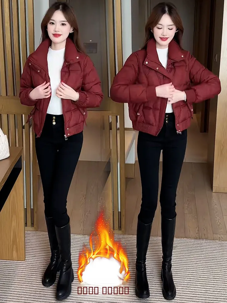 

Women's ort Thiened Fce Lined Cotton Jaet Winter Warm Sli Faionable Cact Size Coat Korean Sle Zipper Closure