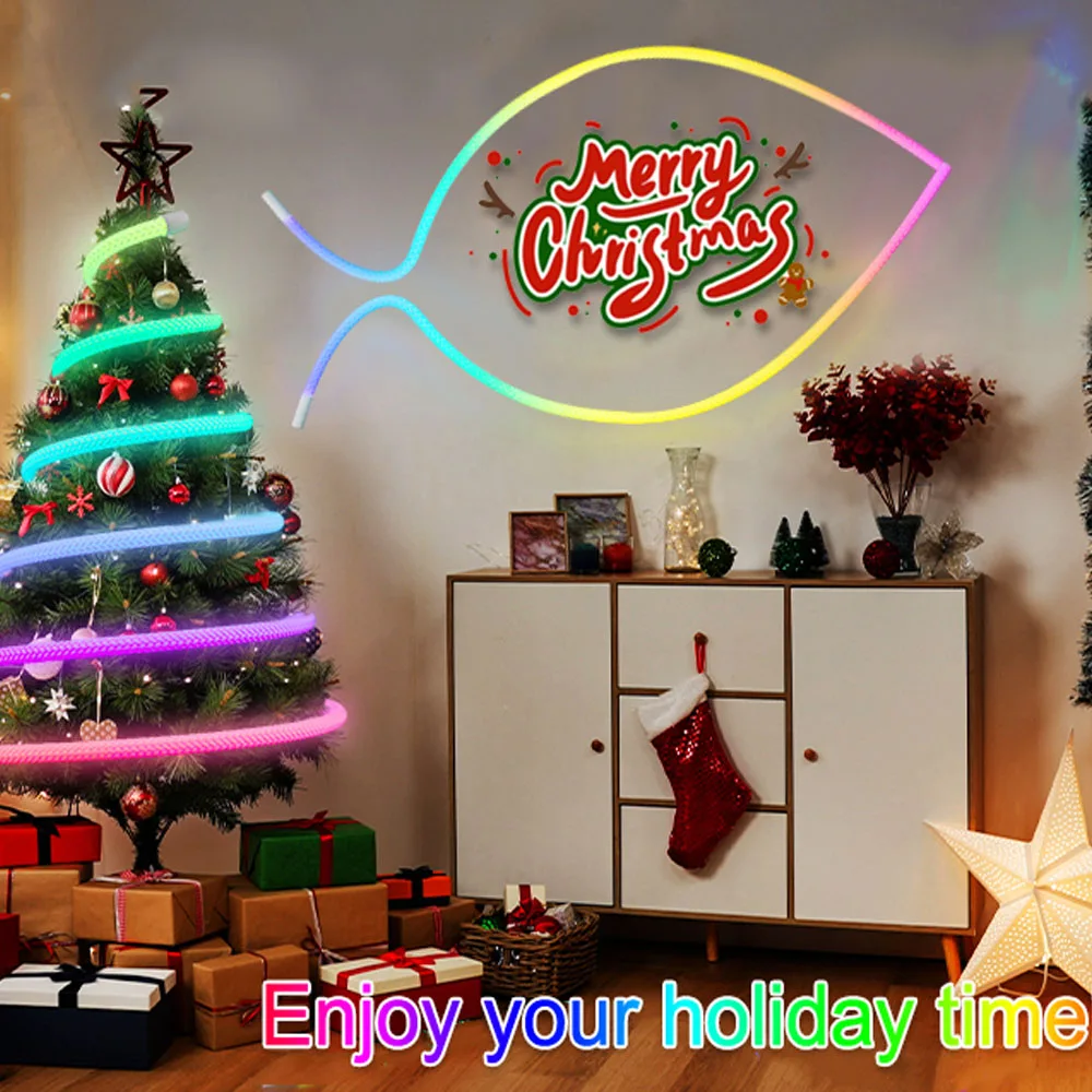 أضواء حبل شبكية مضيئة 360 درجة، 16.4 قدم قابلة للعنونة ICRGB أضواء LED مرنة لتزيين جدران عيد الميلاد