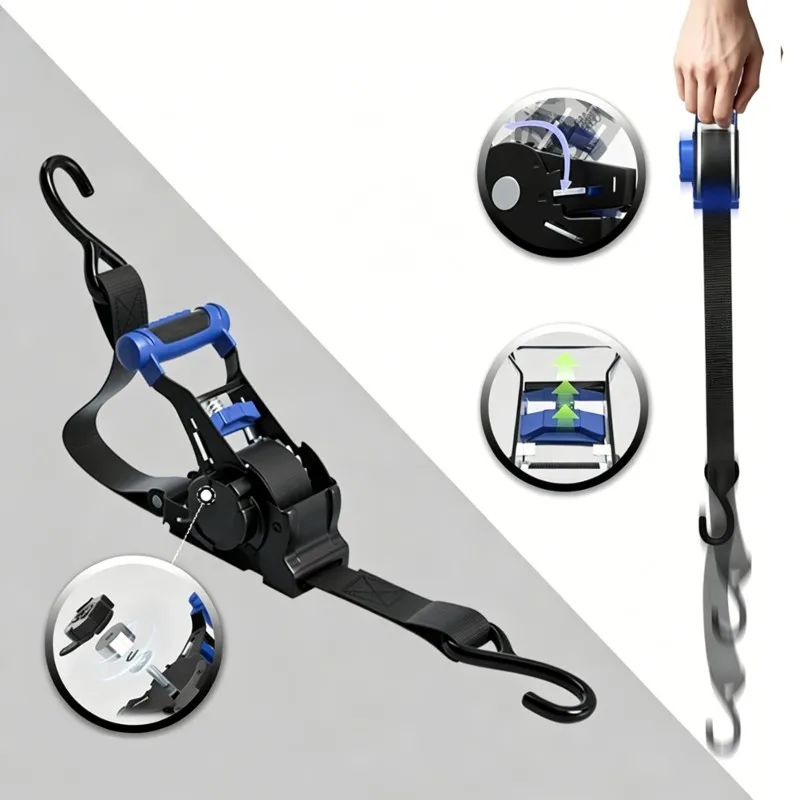 New Ratchet Tie Down Set For Motorcycles, Off-Road, Trucks - Blue Straight Handle