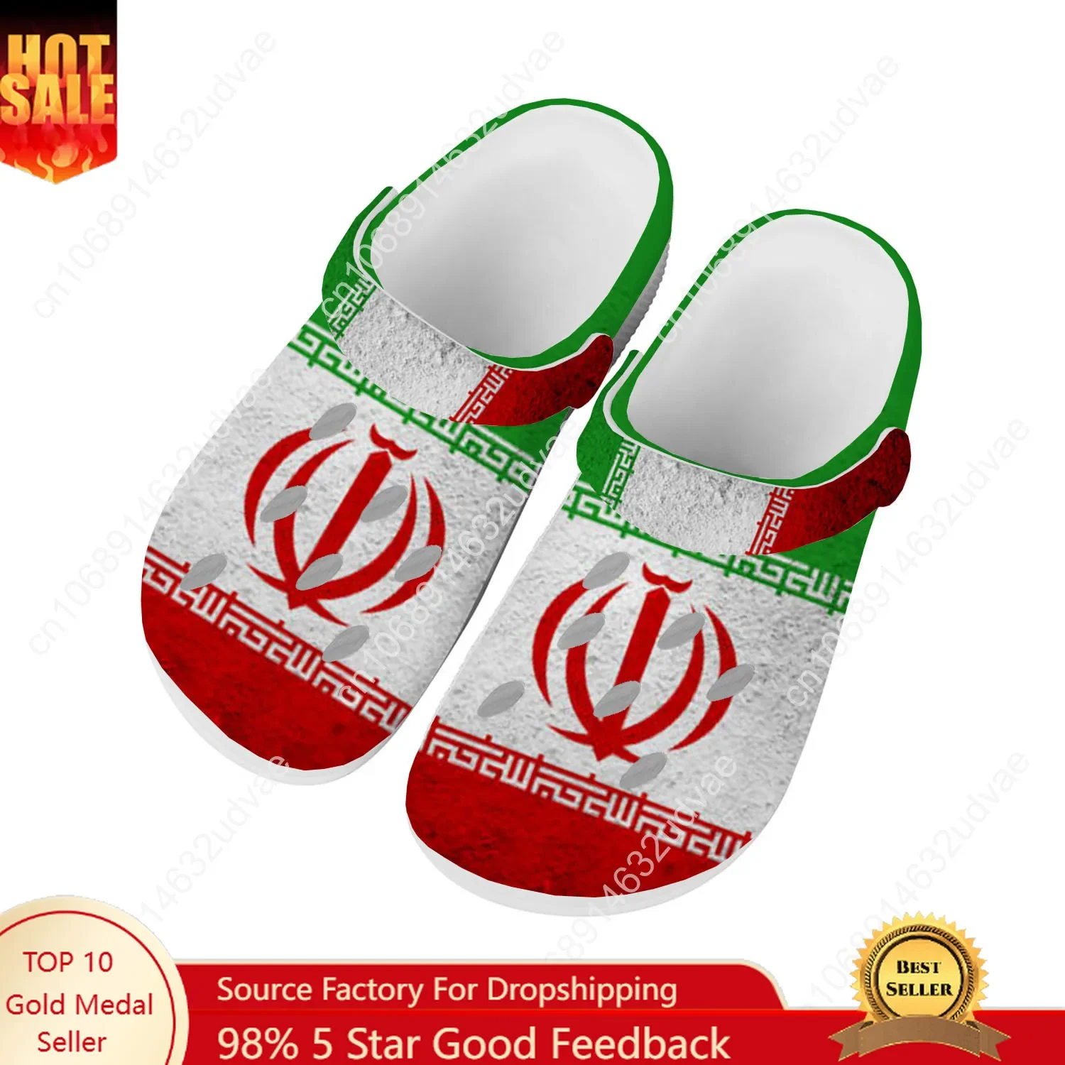 

Iran National Flag Water Shoes Men Women Comfortable Home Garden Clogs Customizd Sandals Beach Breathable Hole Slippers