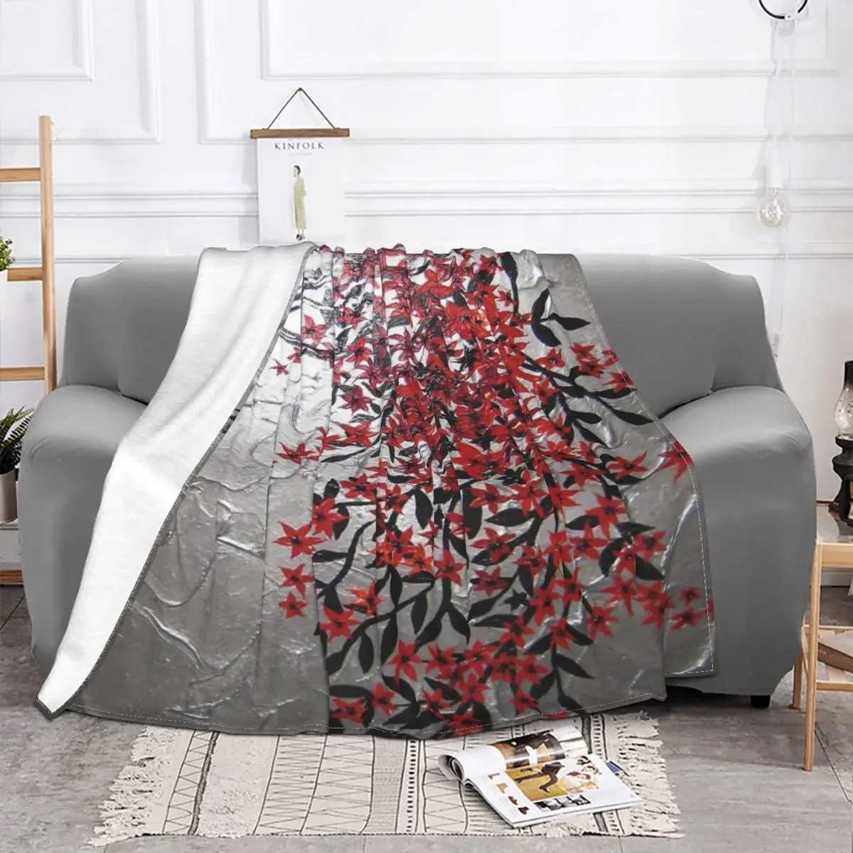 Red Black And Silver Cherry Blossom Tree Quilt Bed Blankets Winter Blankets Thin Wadding Blanket Throw Blanket