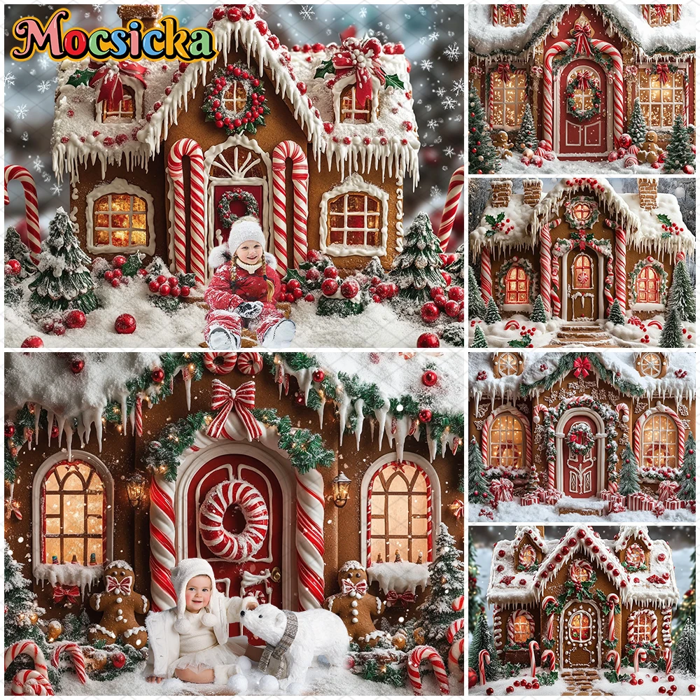 Mocsicka Christmas Background Happy New Year Party Winter Snow Xmas Tree Candy House Decor Child Photo Backdrops Birthday Banner