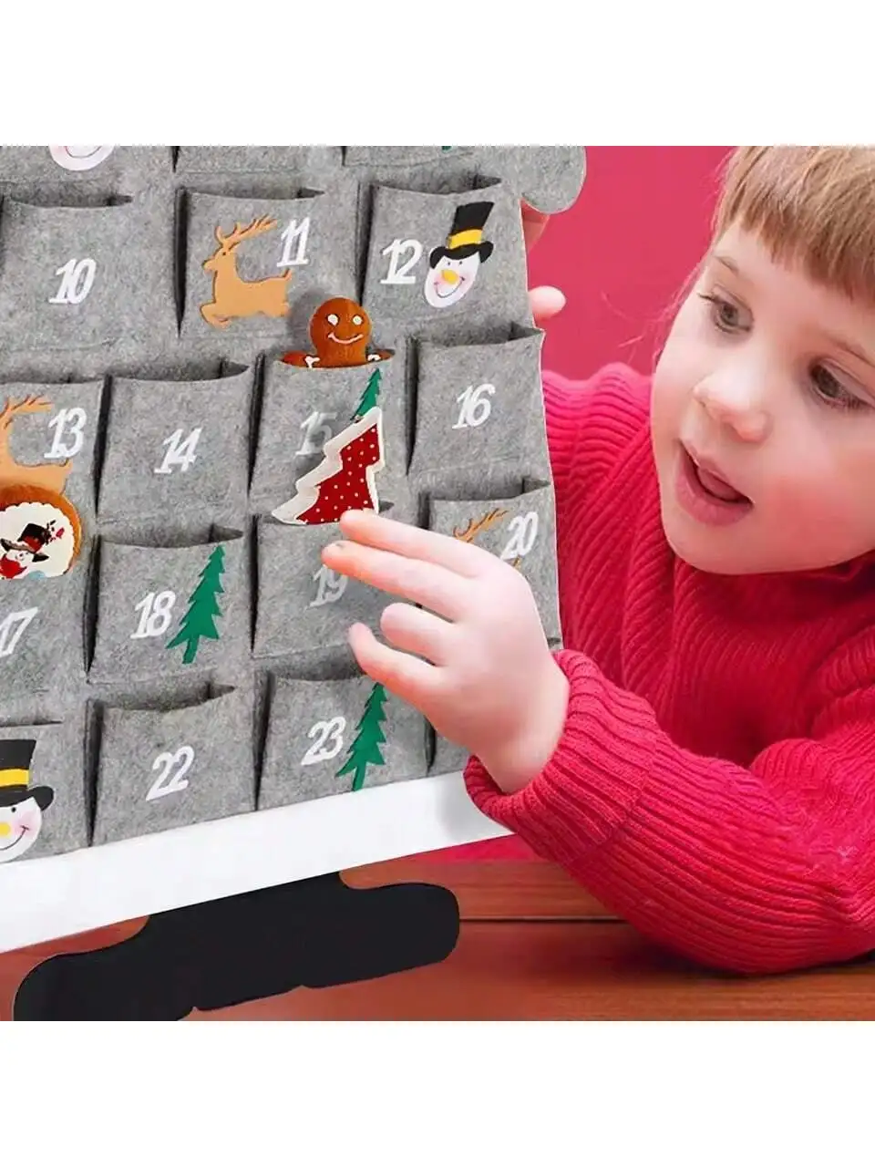 Calendario de Adviento de fieltro navideño para colgar en la pared, calendario de Adviento de Papá Noel con bolsillos, juguetes para niños de 24 días, regalo de Navidad